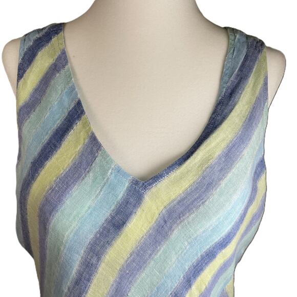 J Jill Love Linen Petite‎ M Striped Linen Maxi Dress Summer Coastal Casual Lined - Picture 6 of 14